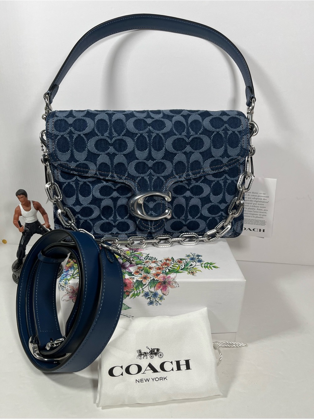 Coach Denim  Tabby with link chain strap Shoulder Bag NWT